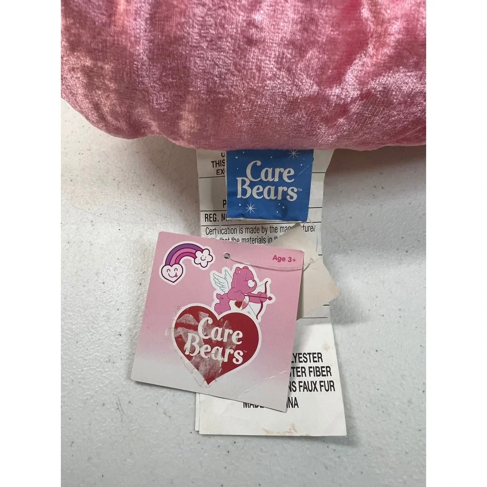 Care Bears Cupid Love-a-Lot Bear Heart Pillow Pink Velvet Trim PW196H NWT